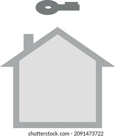 House and key vector illustration. Standard house shape with chimney and key to the door. 