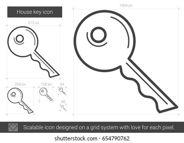 Icono de línea vectorial de la clave de la casa aislado en fondo blanco. Icono de la línea clave de la casa para infografía, sitio web o aplicación. Icono escalable diseñado en un sistema de cuadrícula.