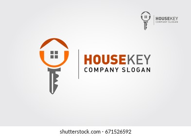 House Key  Vector Logo Template. A Modern House Logo With Keys For Real Estate Related Business And Services. It's Made By Simple Shapes Although Looks Very Professional.