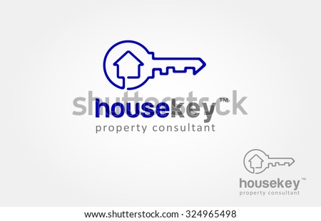 House Key Vector Logo Template. Vector logo design element on white background. Real estate, key, house or home made from one direction line. it's modern, simple and clean design.