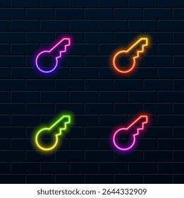 Conjunto de iconos de silueta de Vector de llave de casa. estilo neón. Diseño de línea delgada. Vector icono..