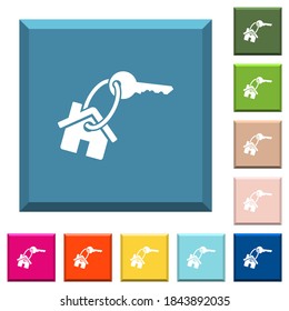 House key white icons on edged square buttons in various trendy colors