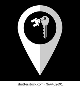 house key - white vector icon;  map pointer