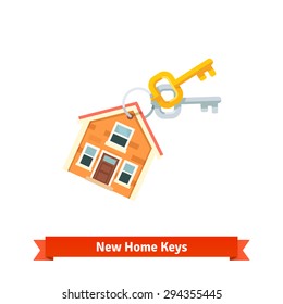 House Keychain Symbolising Purchase Of A New Home Or Real Estate. Flat Vector Icon Isolated On White Background.