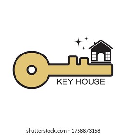 Clave de la casa.Diseño creativo de bienes raíces, concepto de logotipo para negocios, emblema, icono con inscripción.Ilustración vectorial.