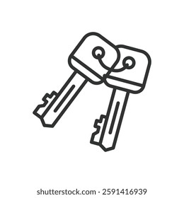 House keys, icon in line design. House keys, home key, keychain, security, lock, real estate, keyring on white background vector. House keys editable stroke icon