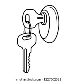 House Keys. Key in keyhole. Vector flat outline icon illustration isolated on white background.