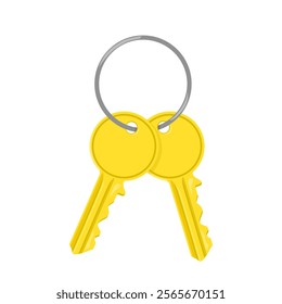 House Keys with Keychain Keyring Color Cartoon Illustration