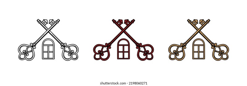 House keys are like a roof with windows icon vector. Safety key house illustration hand drawn symbol logo.