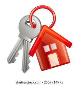 House keys with Red House Key chain. vector isolated illustration with white background.