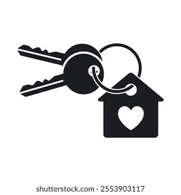 House keys with house shaped keychain with a heart on it, home keys vector illustration