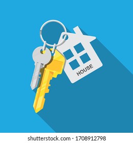 House keys with house shaped keychain isolated on background vector flat design.