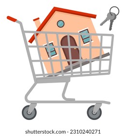 Claves de casa y de casa en un carrito de la compra, concepto inmobiliario