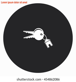 House keys web icon. Gray circle button with white illustration.