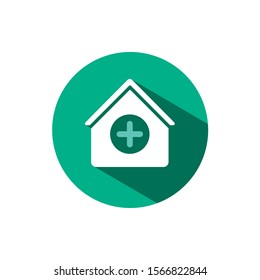 House kit icon with shadow on a green circle. Vector pharmacy illustration