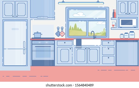 House Kitchen Classic Design Interior Flat Vector