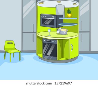 Cocina doméstica. Fondo de la caricatura vectorial.