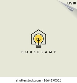 House Of Lamp Logo Design Isolated In House. Lamp Logo Template. Modern Design. Flat Logo. Vector Illustration