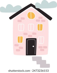 Paisaje de la casa con nubes Ilustración vectorial