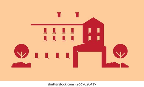 The house landscape with a flat drawing concept like retro colour in the illustration drawing in templete illustration in vector .