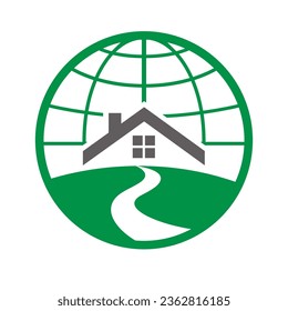 paisaje de la casa con diseño plano simple del globo