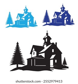 House landscape vector illustration, Alpine cottage in country holiday village