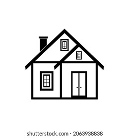 A house with large and small windows on a white background. Vector image.