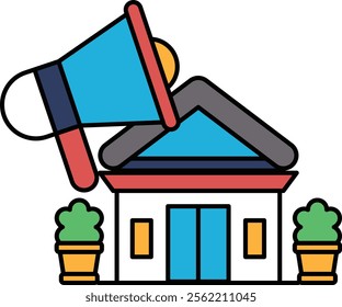 A house with a large speaker on top of it