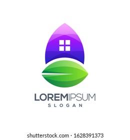 House leaf colorful gradient logo design