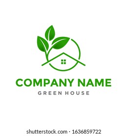 House And Leaf Eco Friendly Green House Real Estate Logo Design Vector