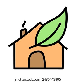 House with leaf. Eco power icon