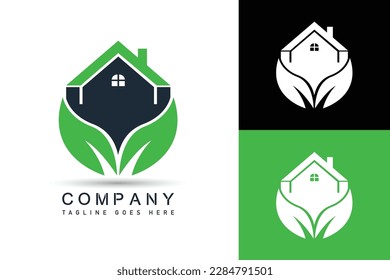 House leaf green logo design concept