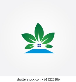 house and leaf icon to logo real estate