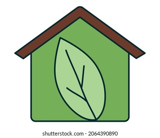 casa con icono de hoja sobre fondo blanco