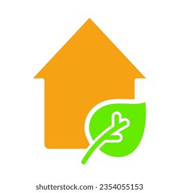 House with leaf line icon. Ecological materials, save nature, waste recycling, construction. Vector colored icon on a white background for business