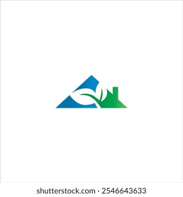 The house and leaf logo are blue and green