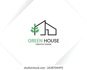 House with leaf logo design, Modern and simple green house icon vector