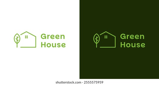 House and leaf logo design for real estate and green living branding concept vector symbol illustration