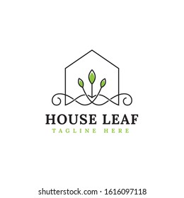 House with leaf logo design template