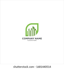 A house with a leaf logo design template. Green house concept icon
eco building tower vector logo