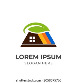 house and leaf logo design template concept vector with flat colorful style