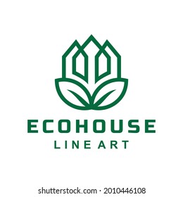 House Leaf Logo Design Vector with line art style