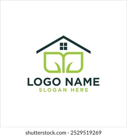 Logotipo da casa e da folha para imóveis ecologicamente corretos