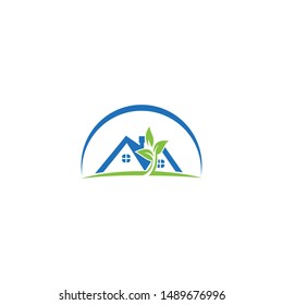 house with leaf logo template