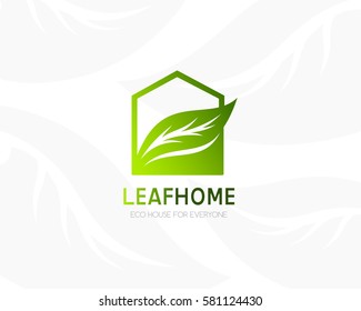 House with leaf logo template. Conceptual icon for hotels, real estate firms, eco friendly smart houses, cottages