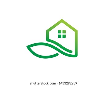 House and Leaf Logo Template, Icon, Symbol