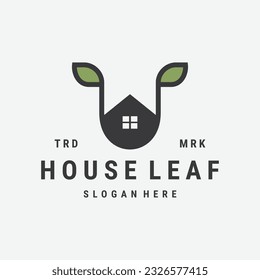 Logotipo de la hoja de la casa vectorial ilustración icono hipster vintage retro.