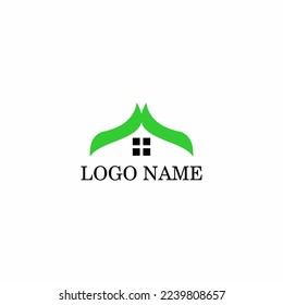 vector del logotipo de la casa y la hoja sobre fondo blanco