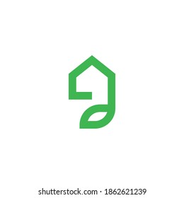 House With Leaf Lowercase G Letter Logo Design Vector