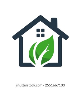 house with leaf nature architecture building eco green logo vector illustration template design